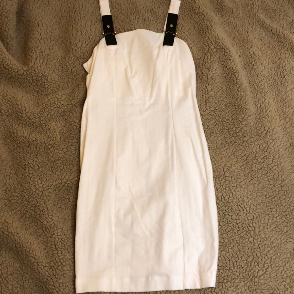 All White Fitted Dress with Leather Straps!